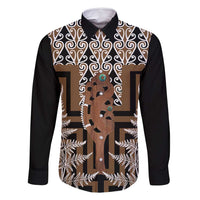 New Zealand Family Matching Mermaid Dress and Hawaiian Shirt Maori Maripi Knife With Poutama Art LT14 Dad's Shirt - Long Sleeve Brown - Polynesian Pride