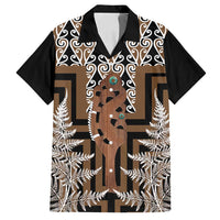 New Zealand Family Matching Off Shoulder Maxi Dress and Hawaiian Shirt Maori Maripi Knife With Poutama Art LT14 Dad's Shirt - Short Sleeve Brown - Polynesian Pride