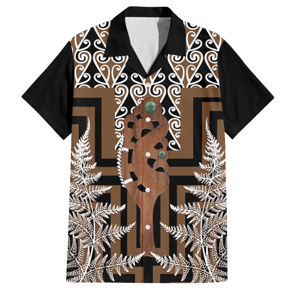 New Zealand Family Matching Off Shoulder Short Dress and Hawaiian Shirt Maori Maripi Knife With Poutama Art LT14 Dad's Shirt - Short Sleeve Brown - Polynesian Pride