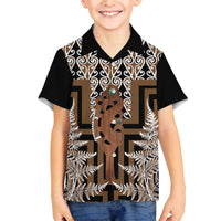 New Zealand Family Matching Puletasi and Hawaiian Shirt Maori Maripi Knife With Poutama Art LT14 Son's Shirt Brown - Polynesian Pride