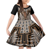New Zealand Family Matching Short Sleeve Bodycon Dress and Hawaiian Shirt Maori Maripi Knife With Poutama Art LT14 Daughter's Dress Brown - Polynesian Pride