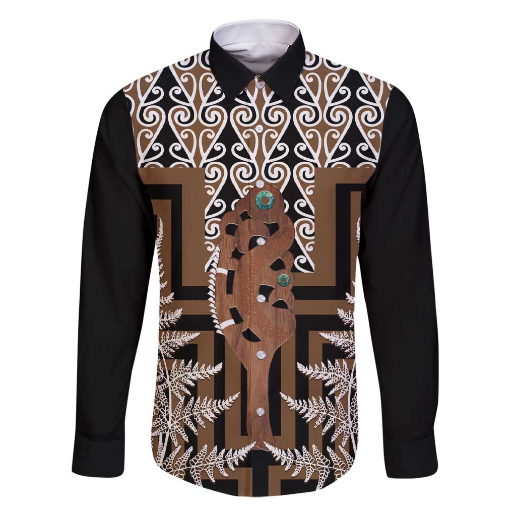 New Zealand Family Matching Short Sleeve Bodycon Dress and Hawaiian Shirt Maori Maripi Knife With Poutama Art LT14 Dad's Shirt - Long Sleeve Brown - Polynesian Pride