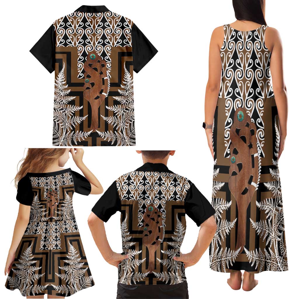 New Zealand Family Matching Tank Maxi Dress and Hawaiian Shirt Maori Maripi Knife With Poutama Art LT14 - Polynesian Pride