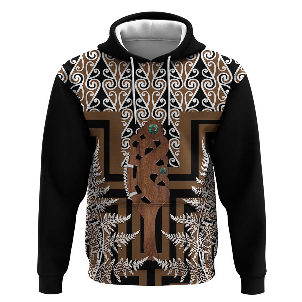 New Zealand Hoodie Maori Maripi Knife With Poutama Art LT14 Pullover Hoodie Brown - Polynesian Pride