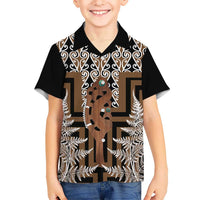 New Zealand Kid Hawaiian Shirt Maori Maripi Knife With Poutama Art LT14 Kid Brown - Polynesian Pride