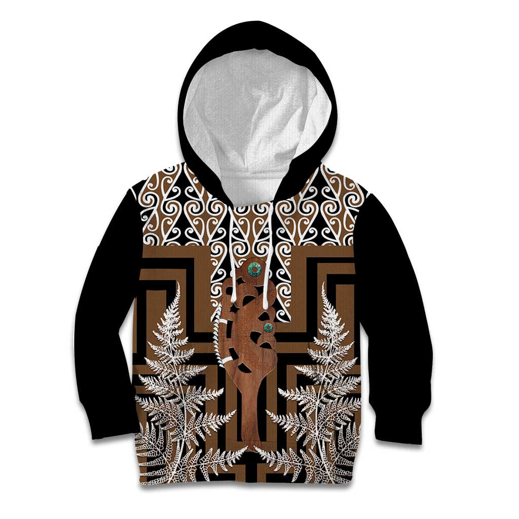 New Zealand Kid Hoodie Maori Maripi Knife With Poutama Art LT14 Hoodie Brown - Polynesian Pride