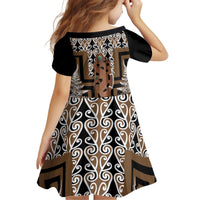 New Zealand Kid Short Sleeve Dress Maori Maripi Knife With Poutama Art LT14 - Polynesian Pride