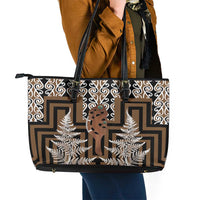 New Zealand Leather Tote Bag Maori Maripi Knife With Poutama Art LT14 - Polynesian Pride
