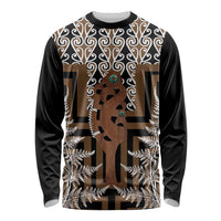New Zealand Long Sleeve Shirt Maori Maripi Knife With Poutama Art LT14 Unisex Brown - Polynesian Pride