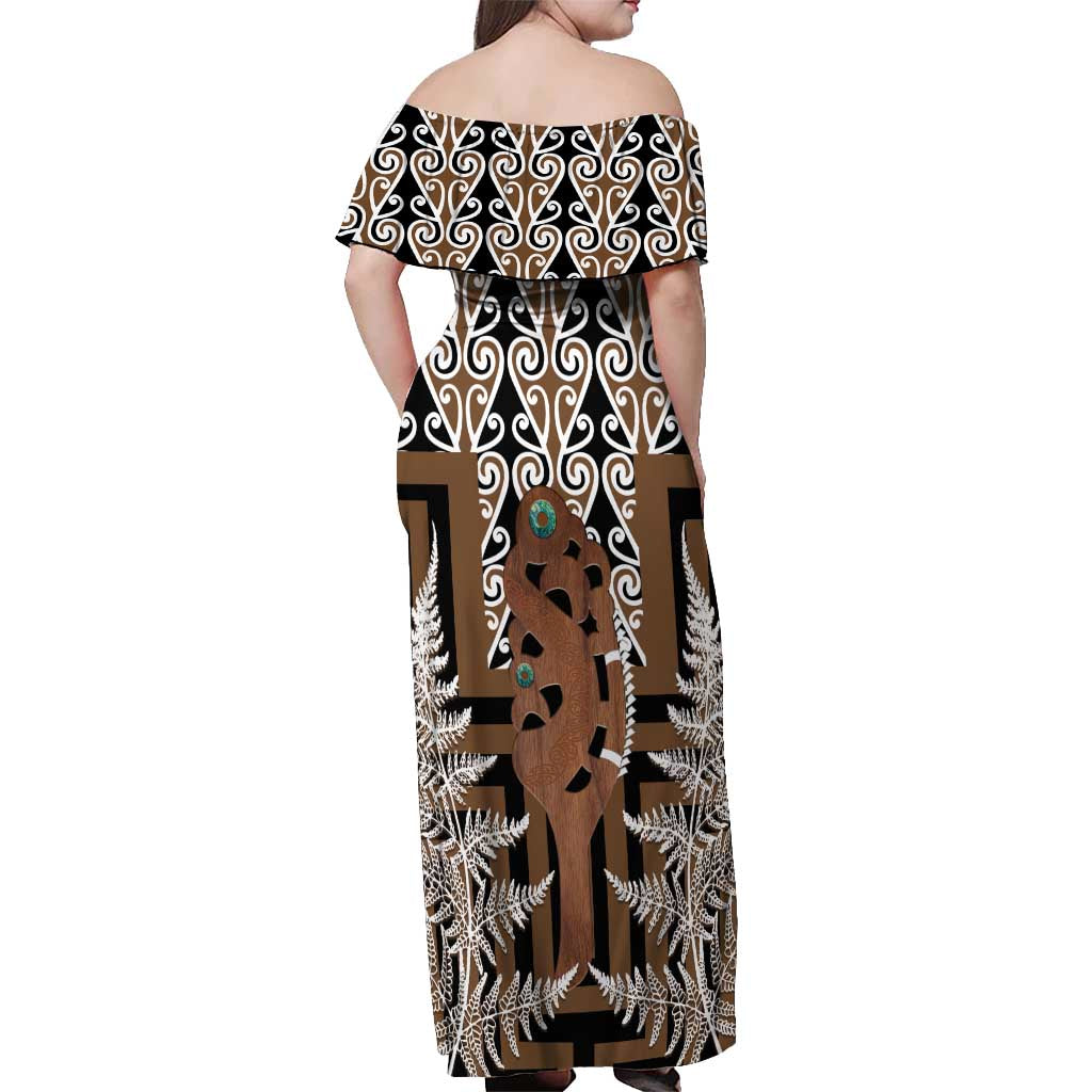 New Zealand Off Shoulder Maxi Dress Maori Maripi Knife With Poutama Art LT14 - Polynesian Pride