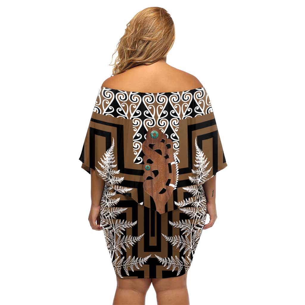 New Zealand Off Shoulder Short Dress Maori Maripi Knife With Poutama Art LT14 - Polynesian Pride