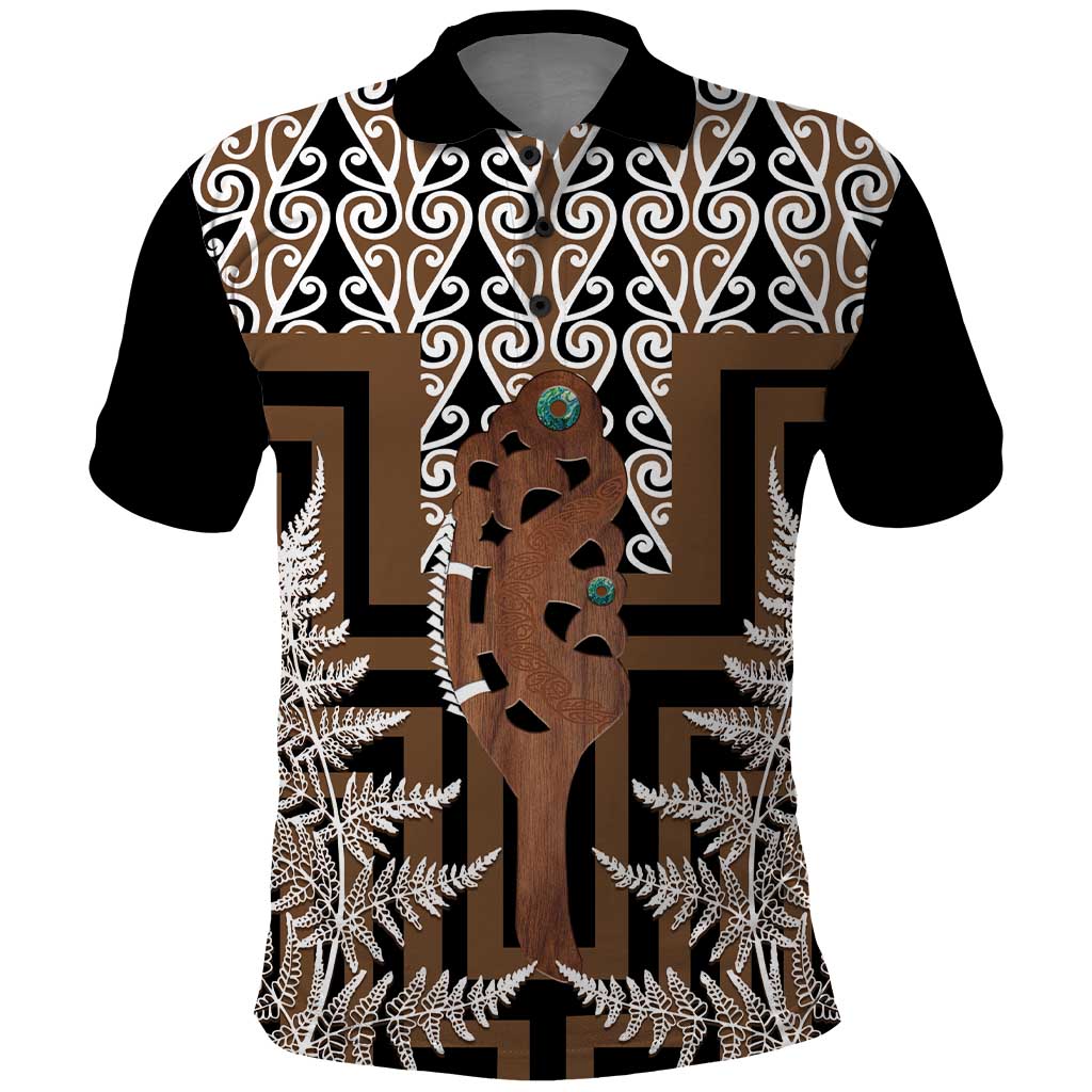 New Zealand Polo Shirt Maori Maripi Knife With Poutama Art LT14 Brown - Polynesian Pride