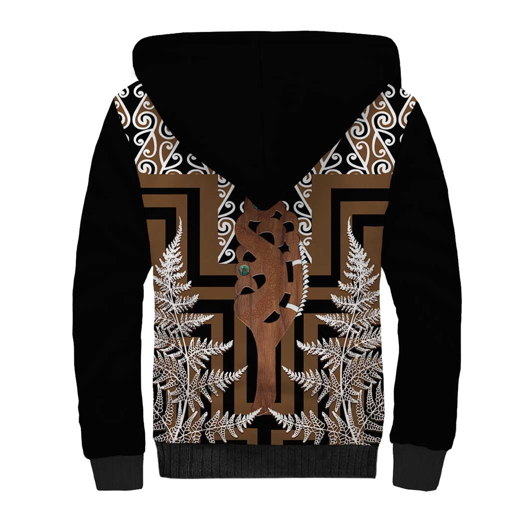 New Zealand Sherpa Hoodie Maori Maripi Knife With Poutama Art LT14 - Polynesian Pride