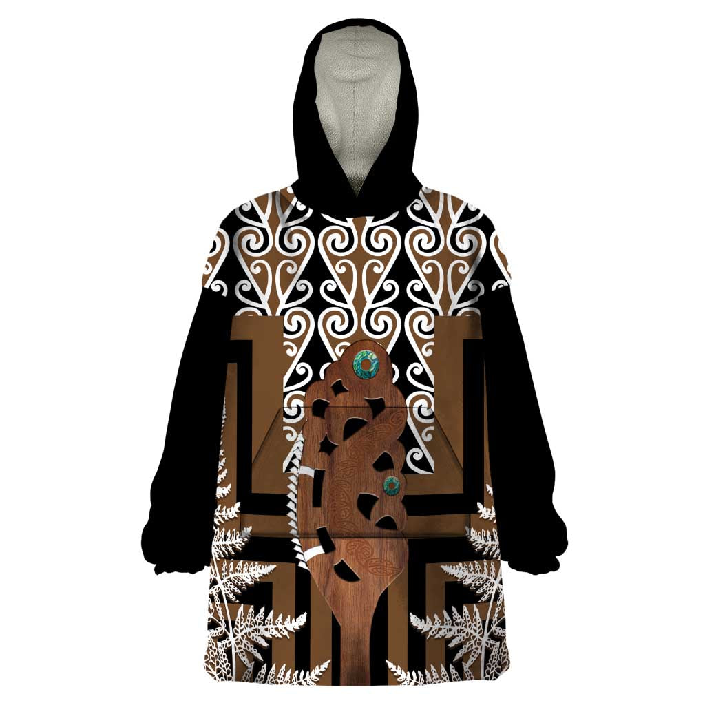 New Zealand Wearable Blanket Hoodie Maori Maripi Knife With Poutama Art LT14 One Size Brown - Polynesian Pride