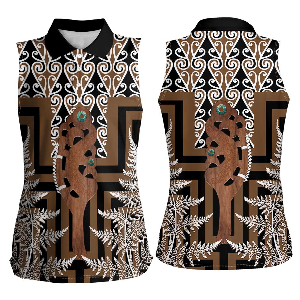 New Zealand Women Sleeveless Polo Shirt Maori Maripi Knife With Poutama Art LT14 - Polynesian Pride