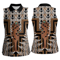 New Zealand Women Sleeveless Polo Shirt Maori Maripi Knife With Poutama Art LT14 - Polynesian Pride