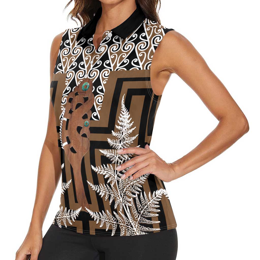 New Zealand Women Sleeveless Polo Shirt Maori Maripi Knife With Poutama Art LT14 - Polynesian Pride