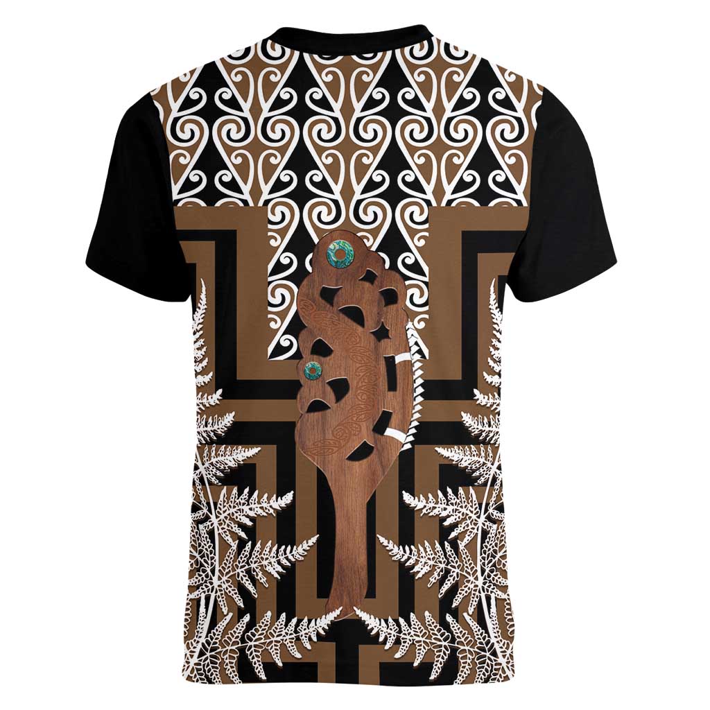 New Zealand Women V-Neck T-Shirt Maori Maripi Knife With Poutama Art LT14 - Polynesian Pride