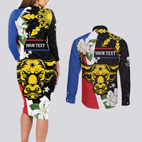 Personalised Philippines Carabao Couples Matching Long Sleeve Bodycon Dress and Long Sleeve Button Shirt Filipino Sun Mix Sampaguita Flower