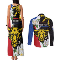 Personalised Philippines Carabao Couples Matching Tank Maxi Dress and Long Sleeve Button Shirt Filipino Sun Mix Sampaguita Flower LT14 - Polynesian Pride