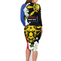 Personalised Philippines Carabao Family Matching Long Sleeve Bodycon Dress and Hawaiian Shirt Filipino Sun Mix Sampaguita Flower LT14 - Polynesian Pride