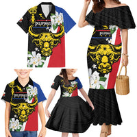 Personalised Philippines Carabao Family Matching Mermaid Dress and Hawaiian Shirt Filipino Sun Mix Sampaguita Flower LT14 - Polynesian Pride