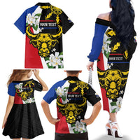 Personalised Philippines Carabao Family Matching Off The Shoulder Long Sleeve Dress and Hawaiian Shirt Filipino Sun Mix Sampaguita Flower LT14 - Polynesian Pride