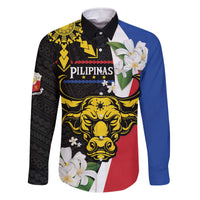 Personalised Philippines Carabao Family Matching Off The Shoulder Long Sleeve Dress and Hawaiian Shirt Filipino Sun Mix Sampaguita Flower LT14 Dad's Shirt - Long Sleeve Black - Polynesian Pride