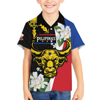 Personalised Philippines Carabao Family Matching Off The Shoulder Long Sleeve Dress and Hawaiian Shirt Filipino Sun Mix Sampaguita Flower LT14 Son's Shirt Black - Polynesian Pride
