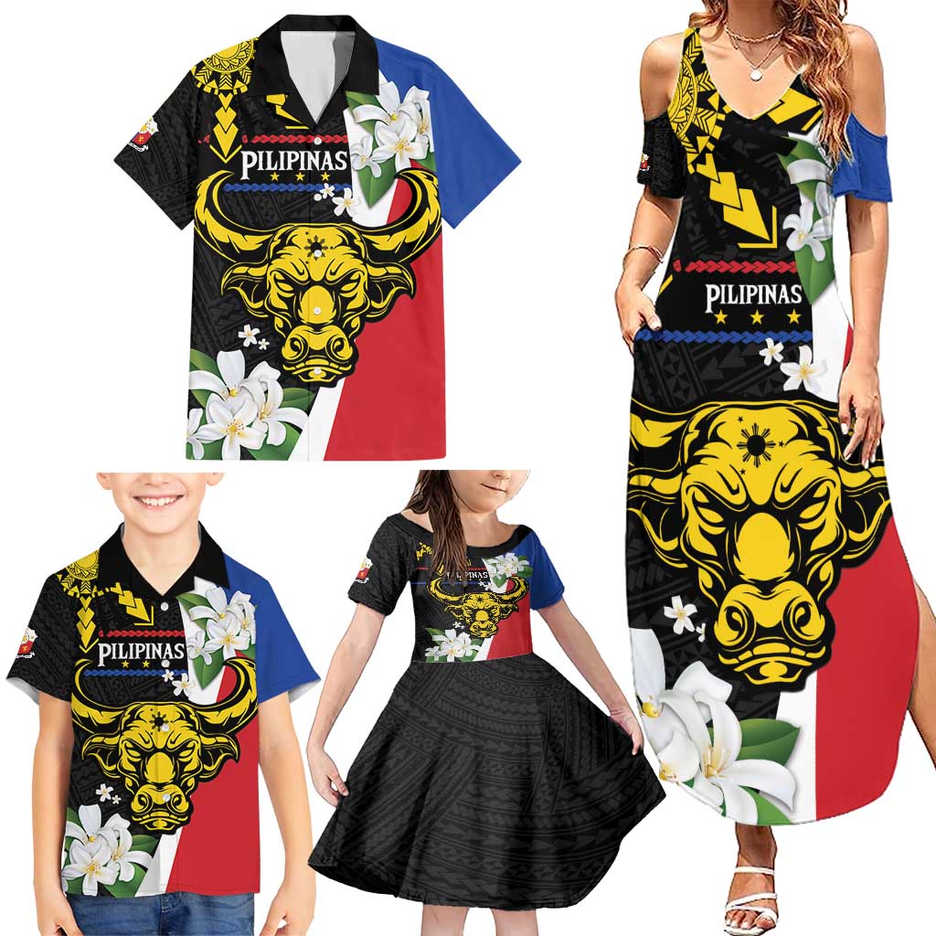 Personalised Philippines Carabao Family Matching Summer Maxi Dress and Hawaiian Shirt Filipino Sun Mix Sampaguita Flower LT14 - Polynesian Pride