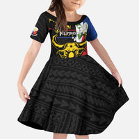 Personalised Philippines Carabao Kid Short Sleeve Dress Filipino Sun Mix Sampaguita Flower LT14 KID Black - Polynesian Pride