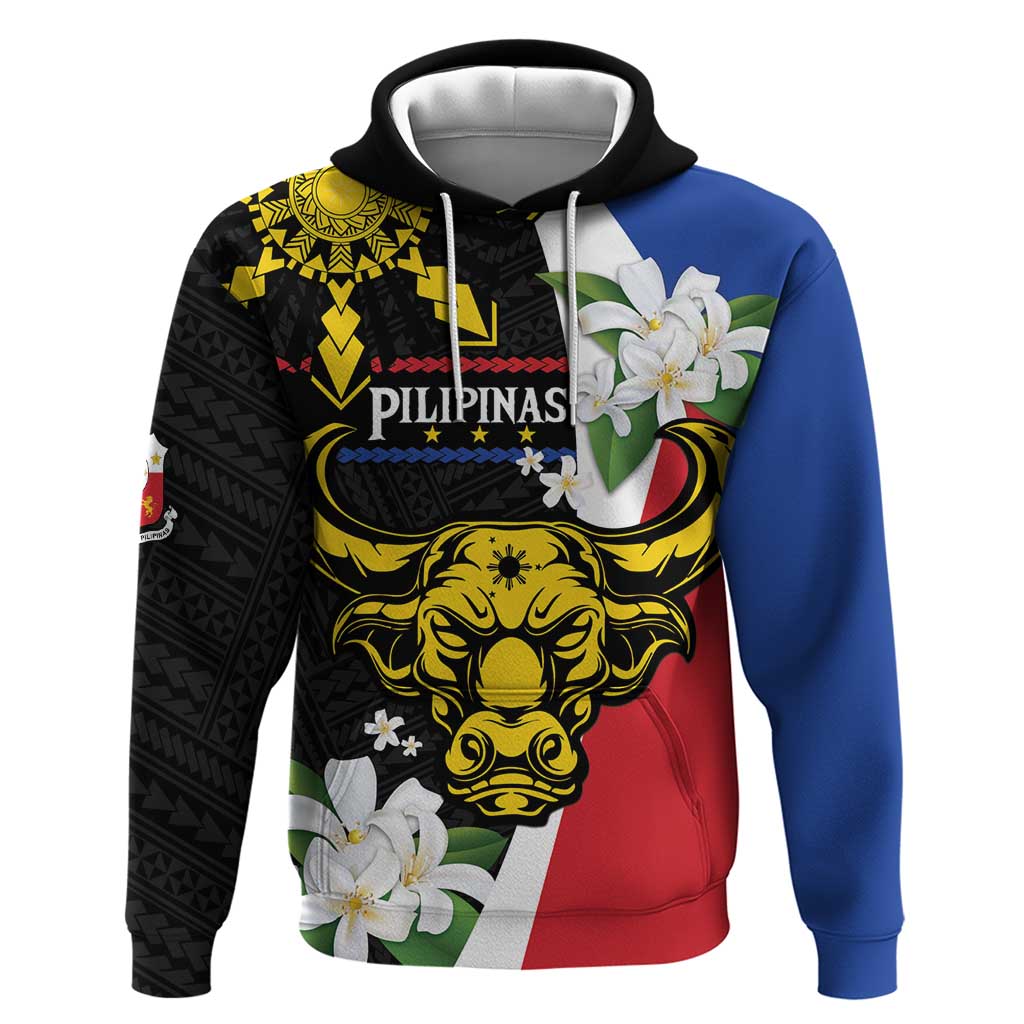 Personalised Philippines Carabao Zip Hoodie Filipino Sun Mix Sampaguita Flower