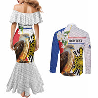 Personalised Philippines Eagle Couples Matching Mermaid Dress and Long Sleeve Button Shirt Filipino Sun Mix Sampaguita Flower LT14 - Polynesian Pride