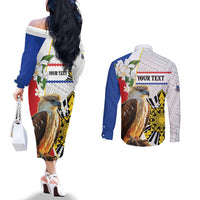 Personalised Philippines Eagle Couples Matching Off The Shoulder Long Sleeve Dress and Long Sleeve Button Shirt Filipino Sun Mix Sampaguita Flower LT14 - Polynesian Pride