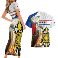 Personalised Philippines Eagle Couples Matching Short Sleeve Bodycon Dress and Hawaiian Shirt Filipino Sun Mix Sampaguita Flower LT14 - Polynesian Pride
