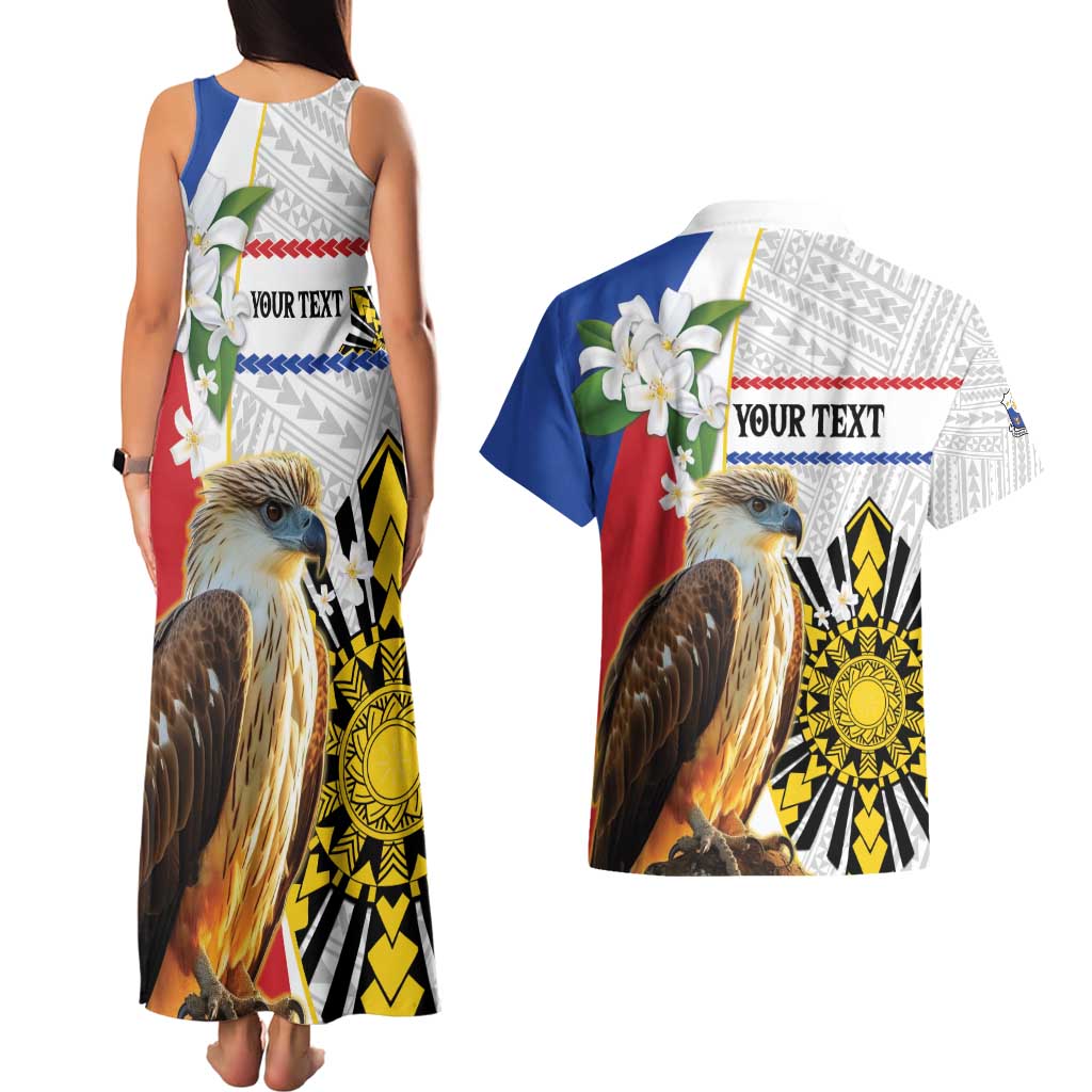 Personalised Philippines Eagle Couples Matching Tank Maxi Dress and Hawaiian Shirt Filipino Sun Mix Sampaguita Flower LT14 - Polynesian Pride