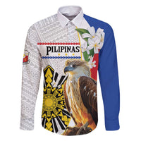 Personalised Philippines Eagle Family Matching Long Sleeve Bodycon Dress and Hawaiian Shirt Filipino Sun Mix Sampaguita Flower LT14 Dad's Shirt - Long Sleeve White - Polynesian Pride