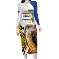 Personalised Philippines Eagle Family Matching Long Sleeve Bodycon Dress and Hawaiian Shirt Filipino Sun Mix Sampaguita Flower LT14 Mom's Dress White - Polynesian Pride