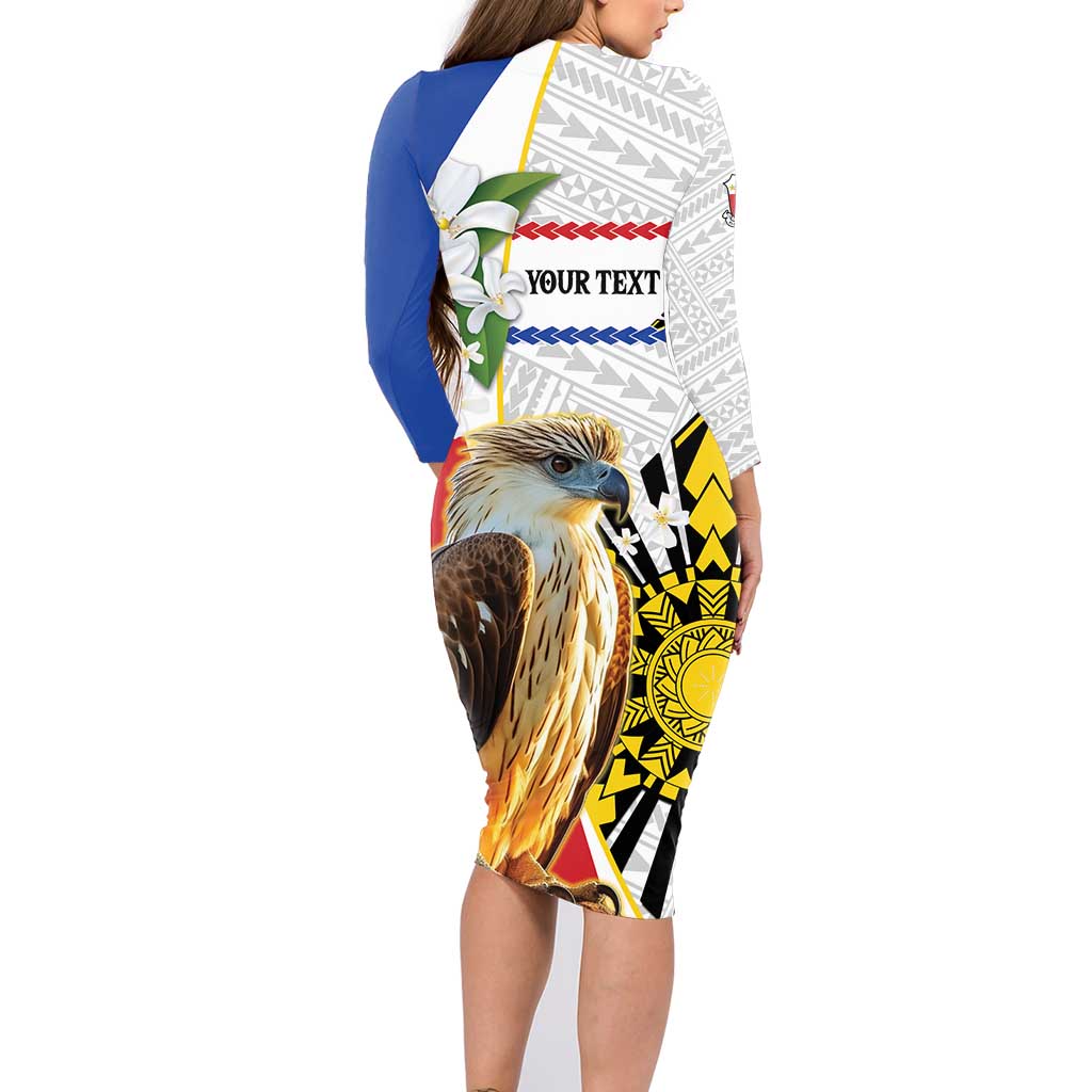 Personalised Philippines Eagle Family Matching Long Sleeve Bodycon Dress and Hawaiian Shirt Filipino Sun Mix Sampaguita Flower LT14 - Polynesian Pride