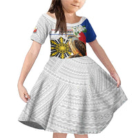 Personalised Philippines Eagle Family Matching Mermaid Dress and Hawaiian Shirt Filipino Sun Mix Sampaguita Flower LT14 Daughter's Dress White - Polynesian Pride