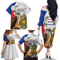 Personalised Philippines Eagle Family Matching Off The Shoulder Long Sleeve Dress and Hawaiian Shirt Filipino Sun Mix Sampaguita Flower LT14 - Polynesian Pride