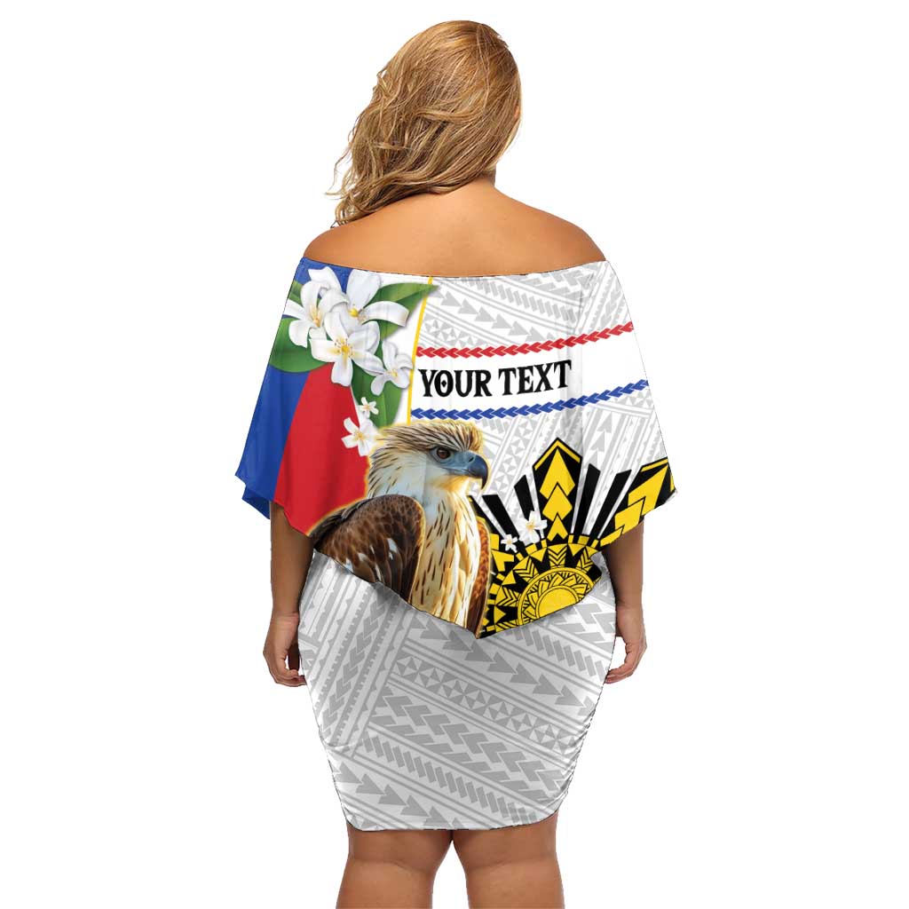 Personalised Philippines Eagle Family Matching Off Shoulder Short Dress and Hawaiian Shirt Filipino Sun Mix Sampaguita Flower LT14 - Polynesian Pride