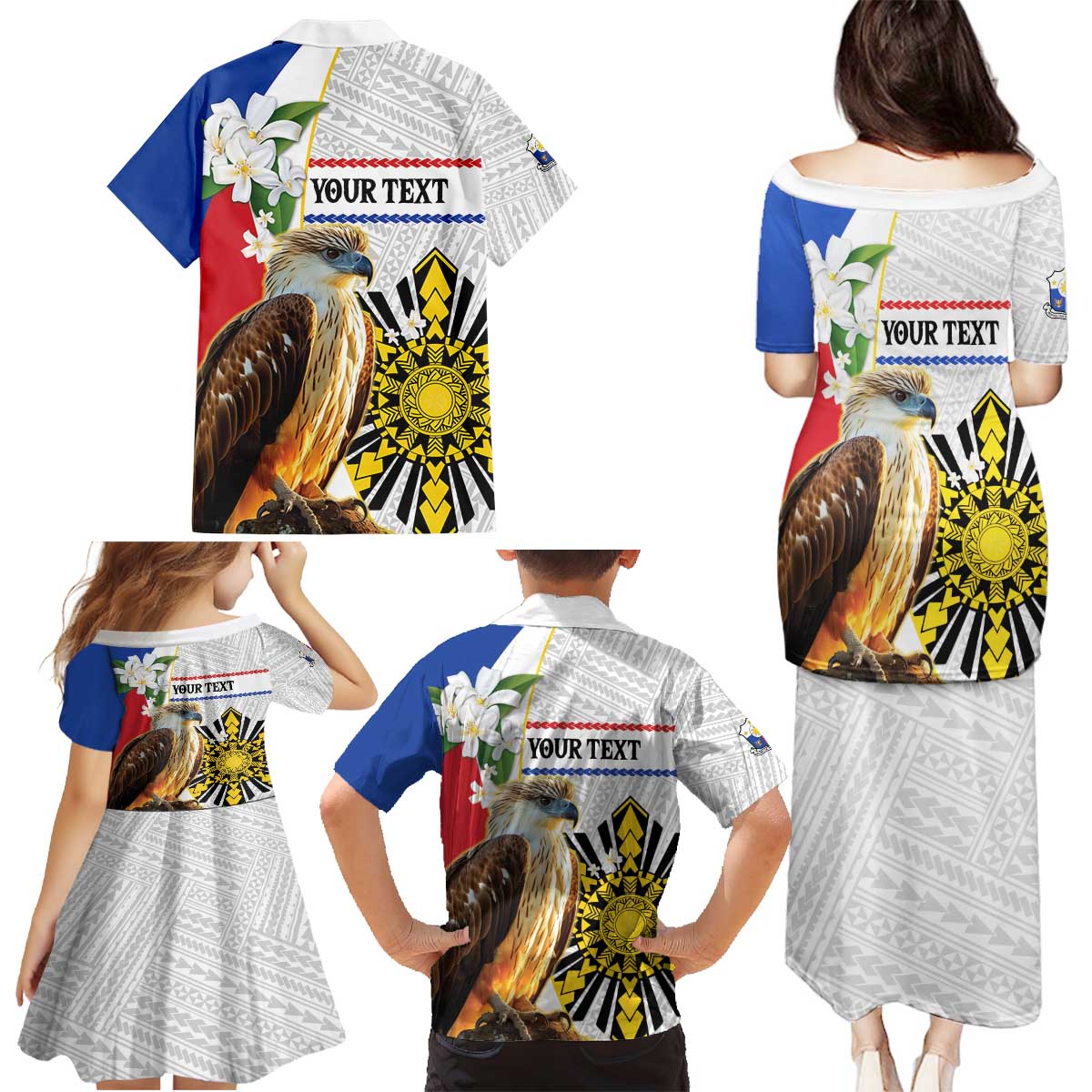 Personalised Philippines Eagle Family Matching Puletasi and Hawaiian Shirt Filipino Sun Mix Sampaguita Flower LT14 - Polynesian Pride