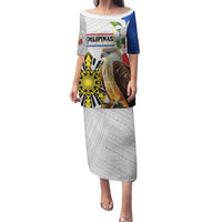Personalised Philippines Eagle Family Matching Puletasi and Hawaiian Shirt Filipino Sun Mix Sampaguita Flower LT14 Mom's Dress White - Polynesian Pride