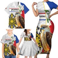 Personalised Philippines Eagle Family Matching Short Sleeve Bodycon Dress and Hawaiian Shirt Filipino Sun Mix Sampaguita Flower LT14 - Polynesian Pride