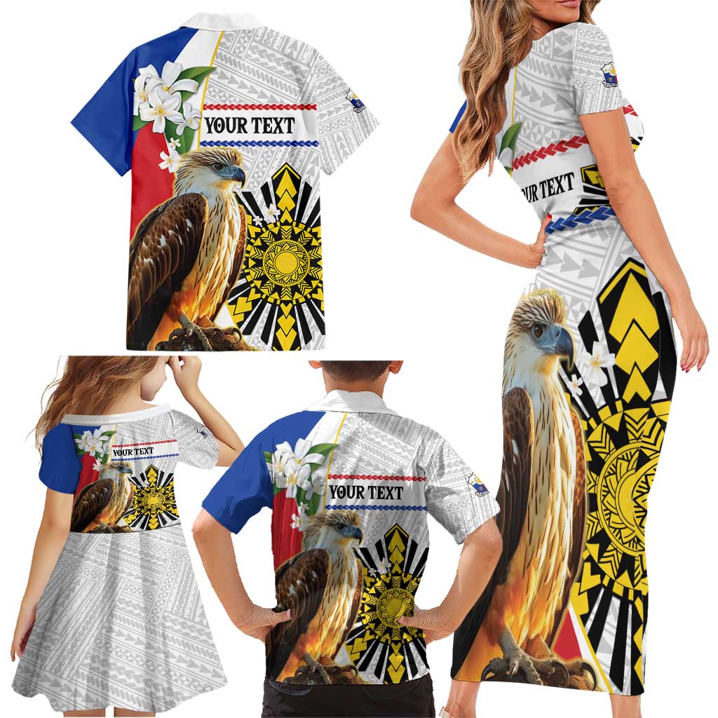 Personalised Philippines Eagle Family Matching Short Sleeve Bodycon Dress and Hawaiian Shirt Filipino Sun Mix Sampaguita Flower LT14 - Polynesian Pride
