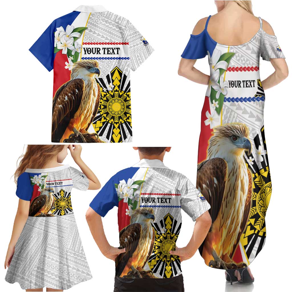 Personalised Philippines Eagle Family Matching Summer Maxi Dress and Hawaiian Shirt Filipino Sun Mix Sampaguita Flower LT14 - Polynesian Pride
