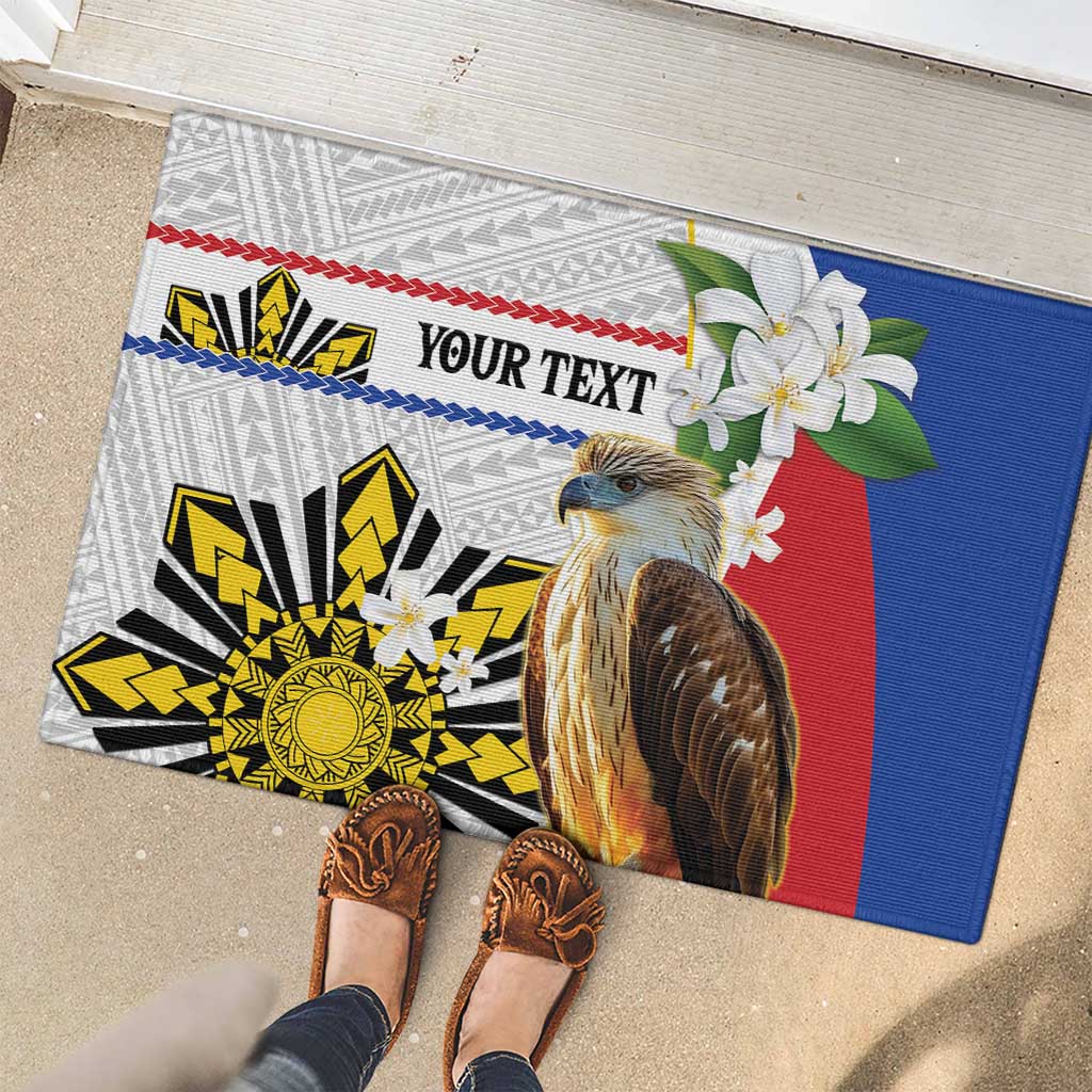 Personalised Philippines Eagle Rubber Doormat Filipino Sun Mix Sampaguita Flower