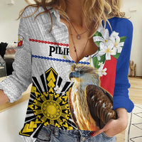 Personalised Philippines Eagle Women Casual Shirt Filipino Sun Mix Sampaguita Flower LT14 Female White - Polynesian Pride