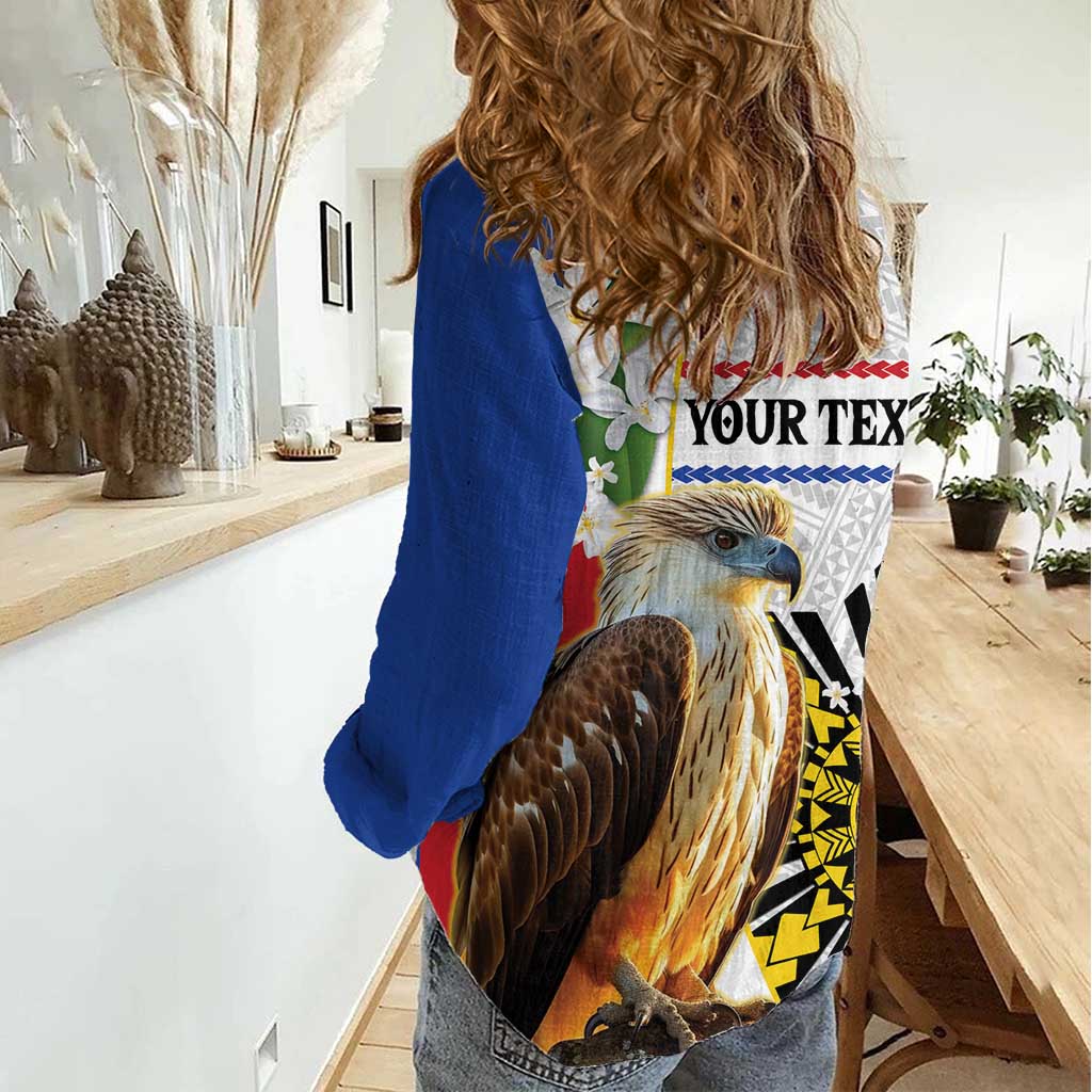 Personalised Philippines Eagle Women Casual Shirt Filipino Sun Mix Sampaguita Flower LT14 - Polynesian Pride